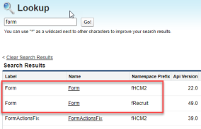 Screenshot: select the Visualforce page for the form