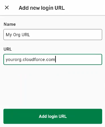 Screenshot: app setup - add new login URL