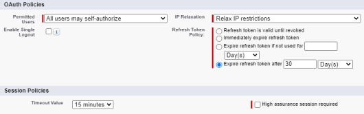 Screenshot:configure OAuth policies