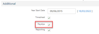 Screenshot: enable payslips checkbox