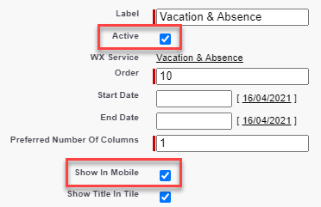 Screenshot: Active and Show in Mobile settings for a WX Process