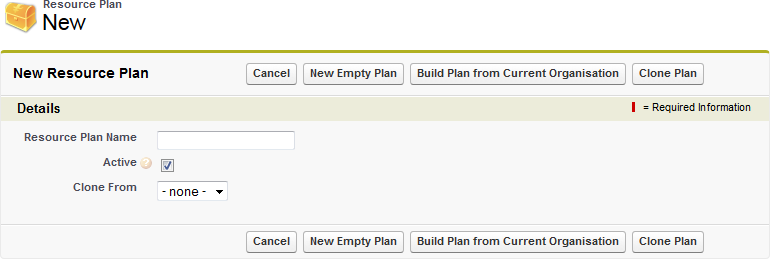 Screenshot: New Resource Plan page