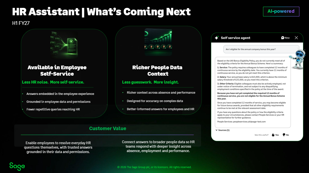 Sage People FY25 product roadmap, slide 8 of 10.