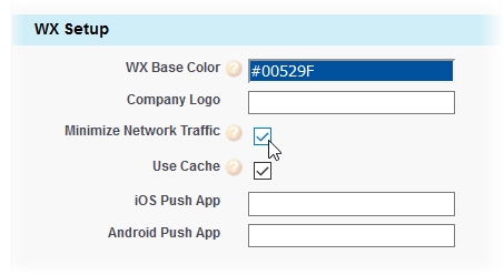 Screenshot: Minimize Network Traffic field in the WX Setup section of the HCM package configuration page