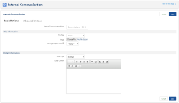 Screenshot: New Internal Communication page, Basic Options tab