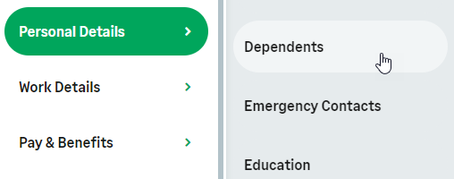 Screenshot: Selecting the Dependants process from the WX menu