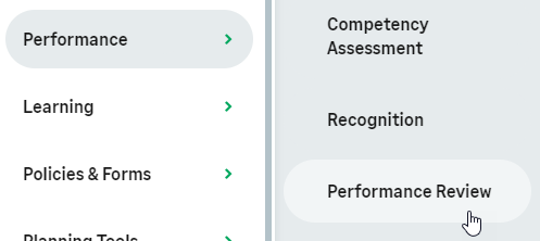 Screenshot: Selecting the Performance Review process 