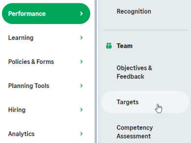 Screenshot: Selecting the Service hosting Targets from the Team section of the Navigation menu