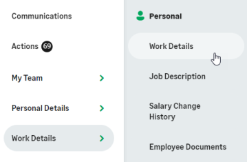 Screenshot: finding the work details process in the navigation menu