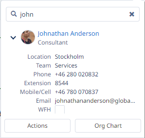 Screenshot: search results with contact details