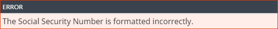 Screenshot: Social Security Number formatting error in WX