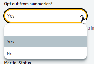 Screenshot: summary opt out menu