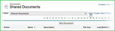 Partial screenshot showing shared documents folder p[age with edit selected