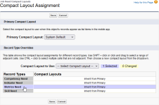 Screenshot showing compact layout assignment edit page with record type selected