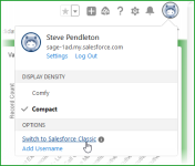 Screenshot showing profile with switch to Salesforce classic selected