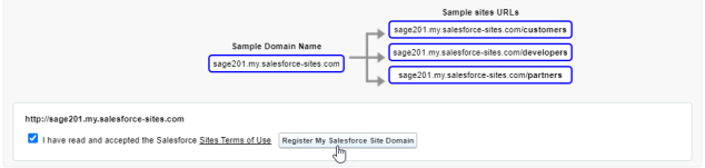 Screenshot: register a domain for Salesforce sites