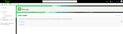 Screenshot: Salesforce Data Loader home page with Download and User Guide links