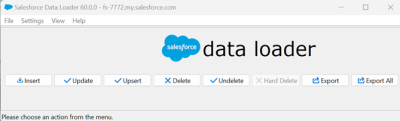 Screenshot: The start screen of the Salesforce Data Loader