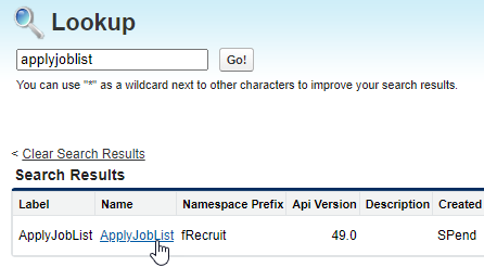 Screenshot: select the Visualforce page for the site