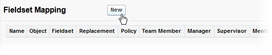 Screenshot: New button in the Fieldset Mapping section on HCM package Configure page