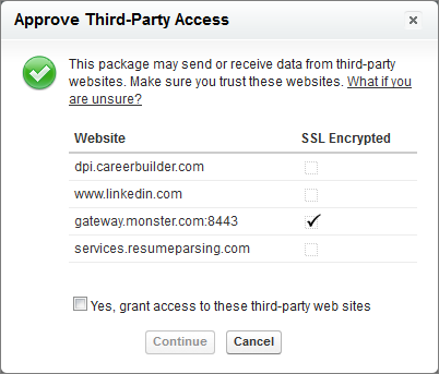 Screenshot: Third Party access granting