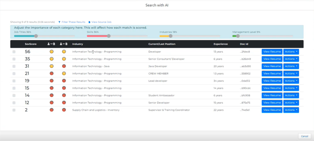 Screenshot of the Seach with AI configuration