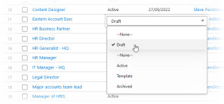 Partial screenshot showing Draft status selected for a vacancy on a vacancy list view