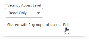 Partial screenshot showing share dialog with edit selected to display list of users with vacancy access