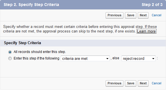 Screenshot: step 2 of the Approval Step Edit process