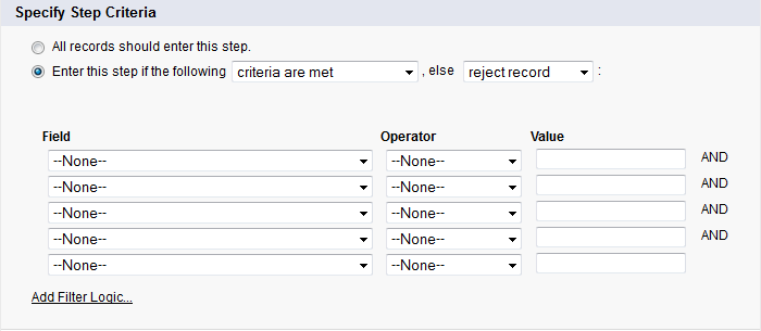 Screenshot: Specify Step Criteria