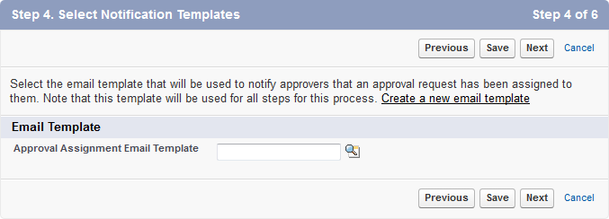 Screenshot: Step 4 of approval process editor: Select notification templates