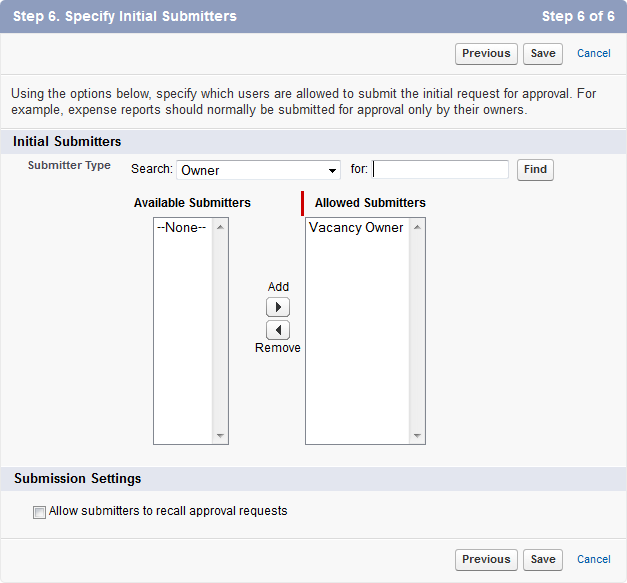 Screenshot: Step 6 of the Approval Process Edit wizard