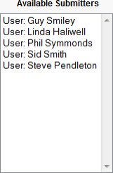 Screenshot: Available submitters with the type User in the picklist