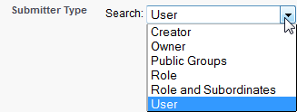 Screenshot: Selecting a submitter type from the picklist