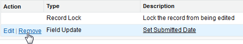 Screenshot: Selecting Remove for an initial submission action