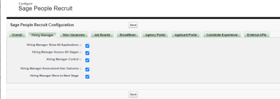 Screenshot showing the Recruit configuration page, Hiring Manager tab