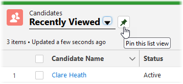 Screenshot of pin icon for list view selected