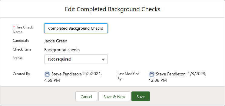 Screenshot of edit dialog for a Hire Check