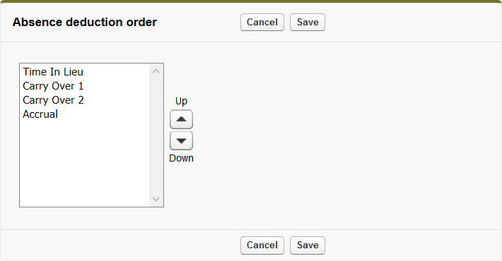 Screenshot: Absence deduction order page