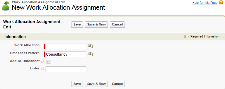 Screenshot: New Work Allocation Assignment page