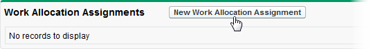 Screenshot: Selecting New Work Allocation Assignment button from Work Allocation Assignments related list