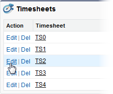 Screenshot: Selecting Edit next to a timesheet in the HR Manager portal