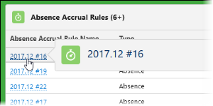 Screenshot showing an absence accrual rule name selected