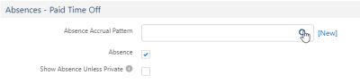 Screenshot: Selecting the Absence Accrual Pattern lookup