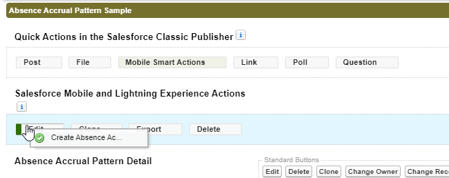 Screenshot: Dragging and dropping Create Absence Accrual Rule action to page layout