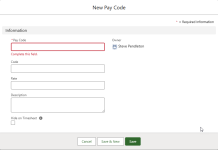 Screenshot: New Pay Code screen