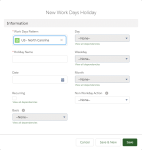 Screenshot: New Work Days Holiday page
