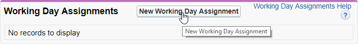 Screenshot: Selecting the New Working Day Assignment button from the Working Day Assignments related list