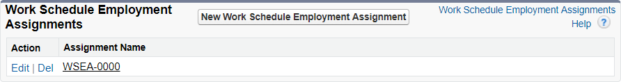 Screenshot: Work Schedule Employment Assignments related list on an Employment Record page