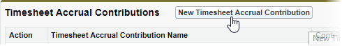 Screenshot: Selecting New Timesheet Accrual Contribution button from Timesheet Accrual Contributions related list